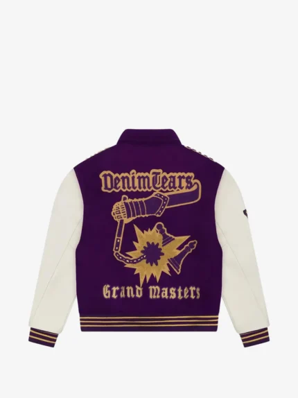 Purple & Cream Embroidered Varsity Jacket