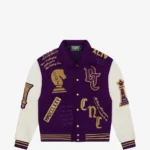 Purple & Cream Embroidered Varsity Jacket