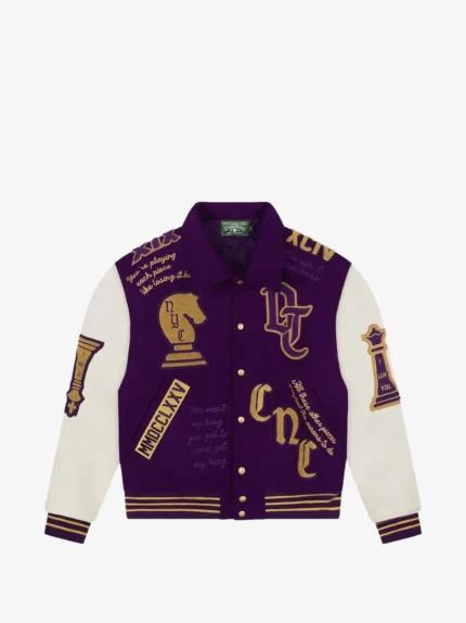 Purple & Cream Embroidered Varsity Jacket