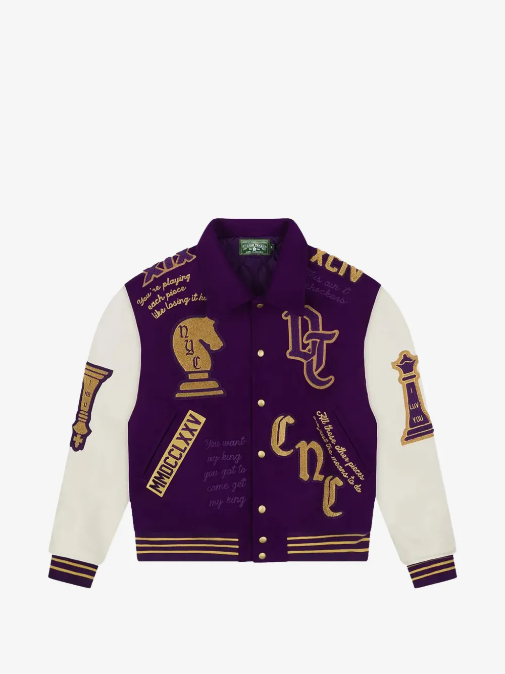 Purple & Cream Embroidered Varsity Jacket Purple & Cream Embroidered Varsity Jacket