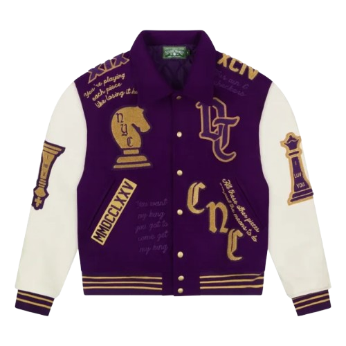 Purple & Cream Embroidered Varsity Jacket